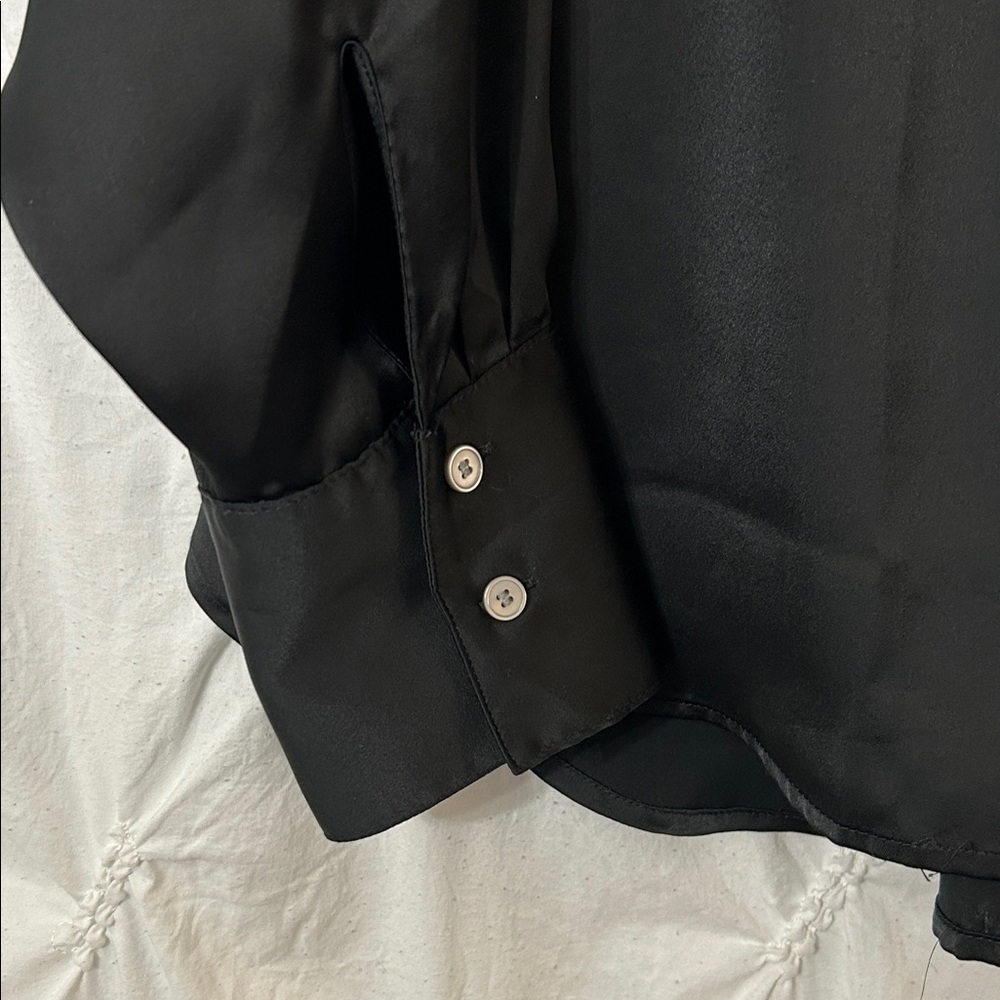LOFT Women’s Elegant Black Button Down Silk Blouse - Picture 3 of 8